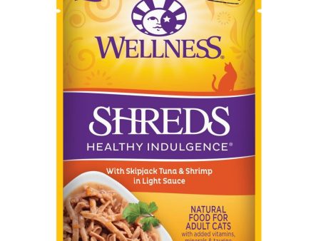 20% OFF: Wellness Healthy Indulgence Shreds Skipjack Tuna & Shrimp In Light Sauce Grain-Free Pouch Cat Food 3oz Hot on Sale